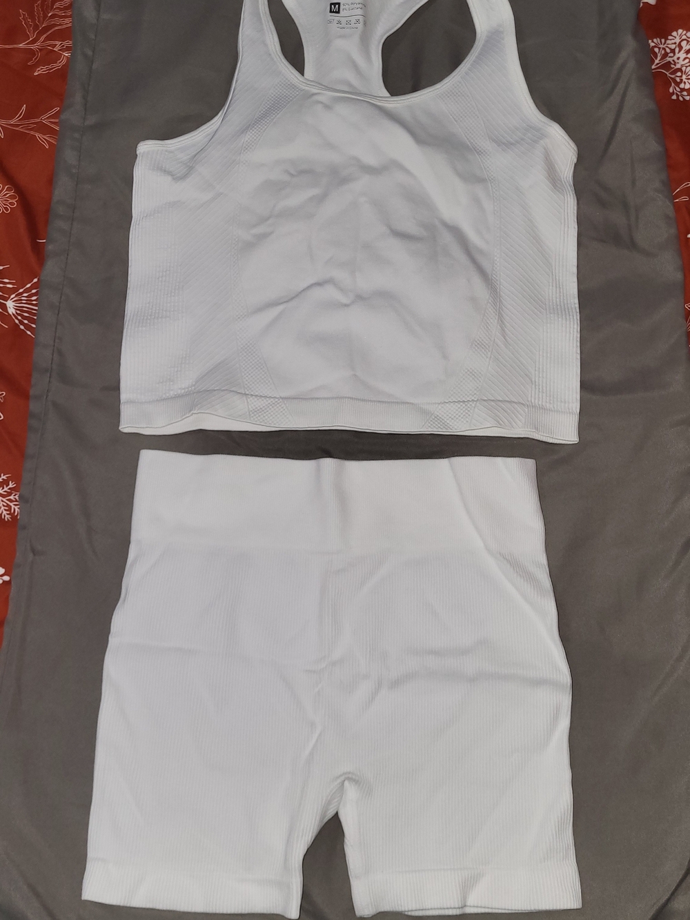 Seamless White Ribbed Crop Tank & Bike Short Set NWOT